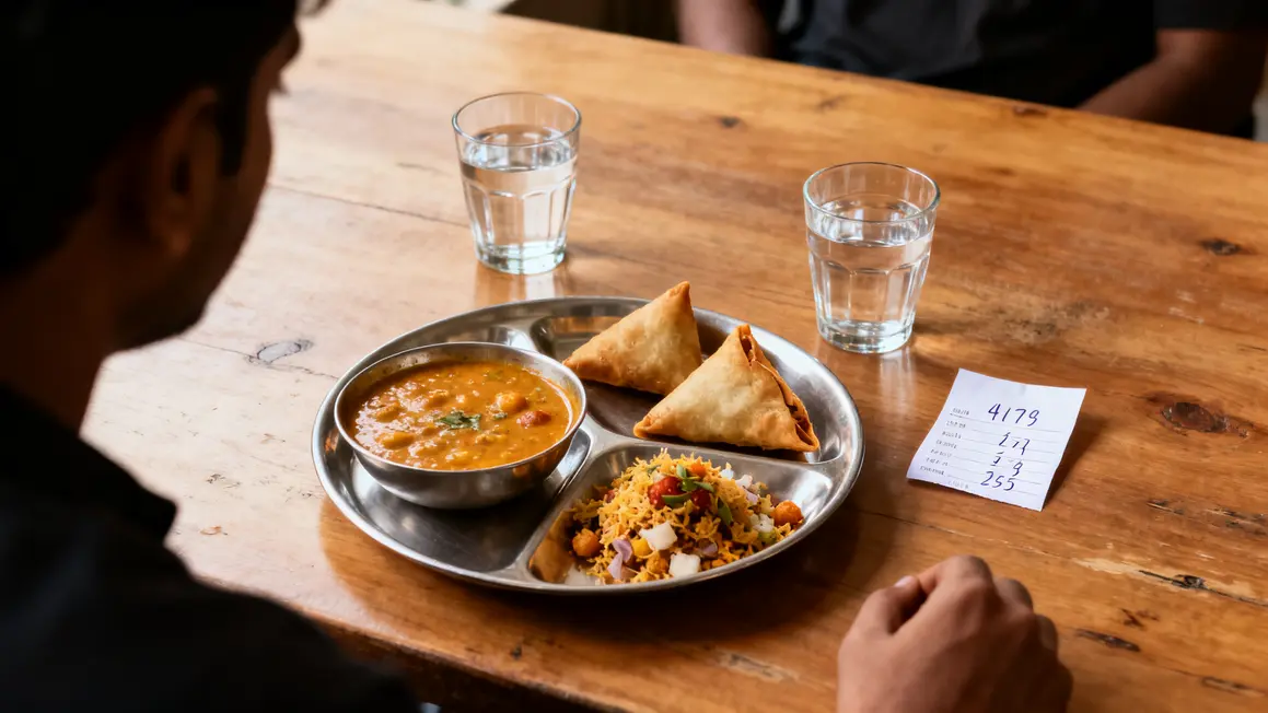 Assiettes indiennes économiques dal thali samosa ticket de caisse