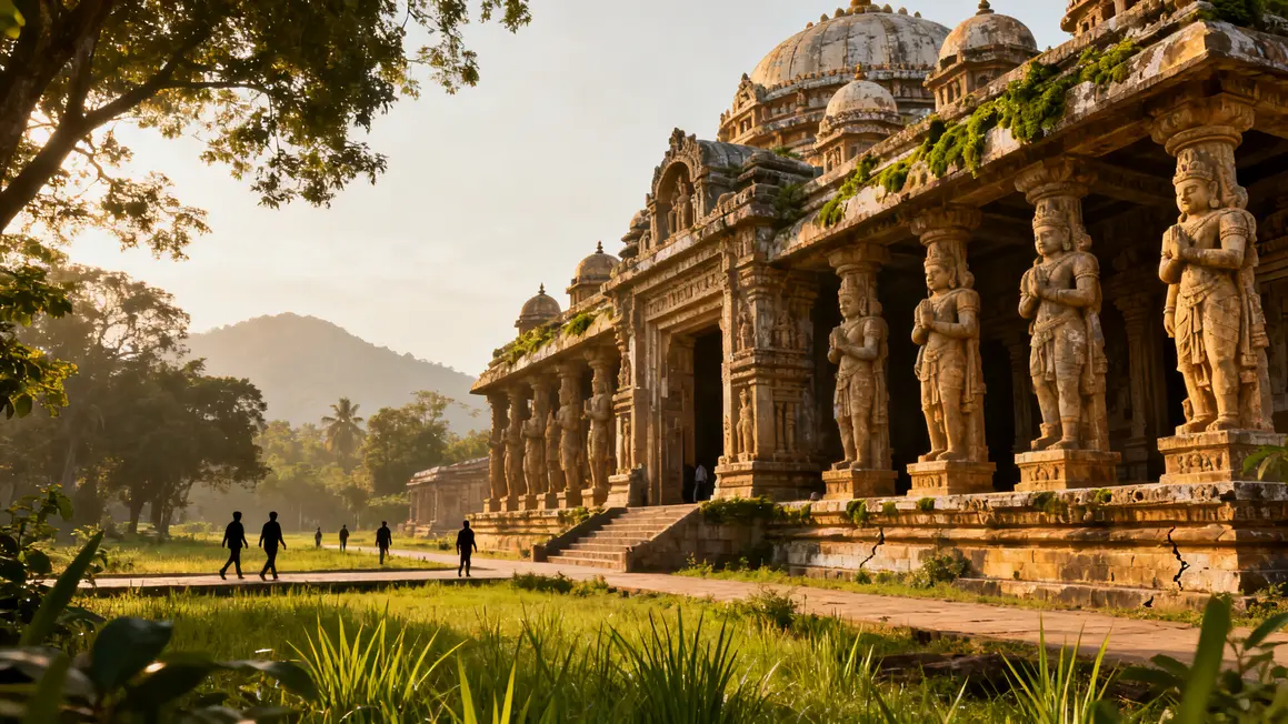 Temple hindou et paysage verdoyant Inde du Sud