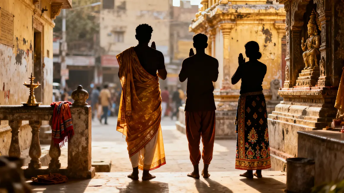 personnages habits indiens respect temple foulard sari