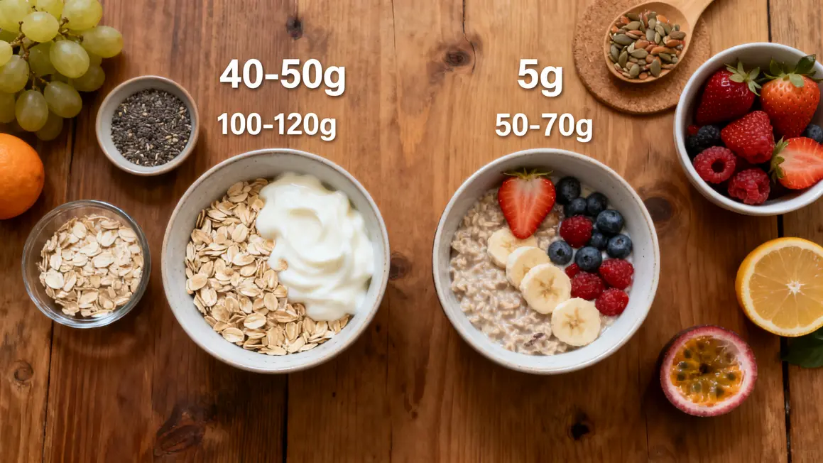 Deux bols d'overnight oats quantités perte de poids chiffres visibles