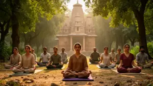 groupe en lotus retraite yoga inde temple