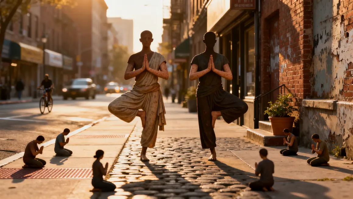 Silhouettes Namaste respect interactions urbaines Inde