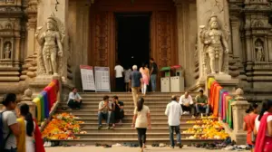 भारतीय मंदिर भीड़ सैंडल प्रसाद के बीच