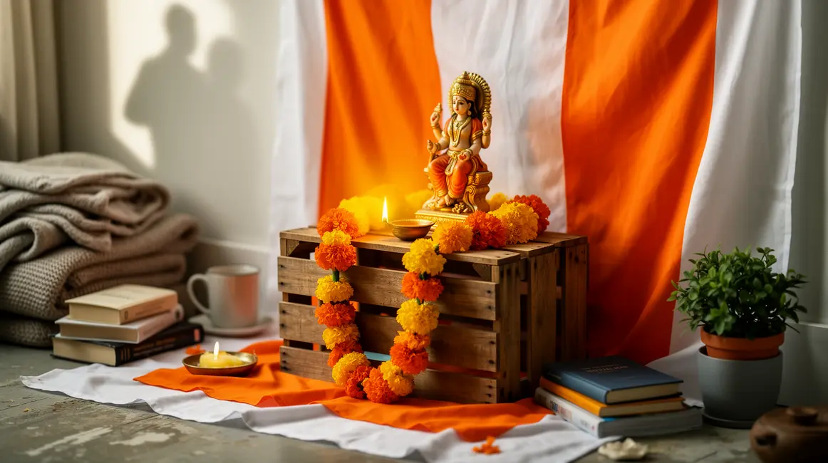 coin de prière mandir simple petit budget salon ambiance indienne