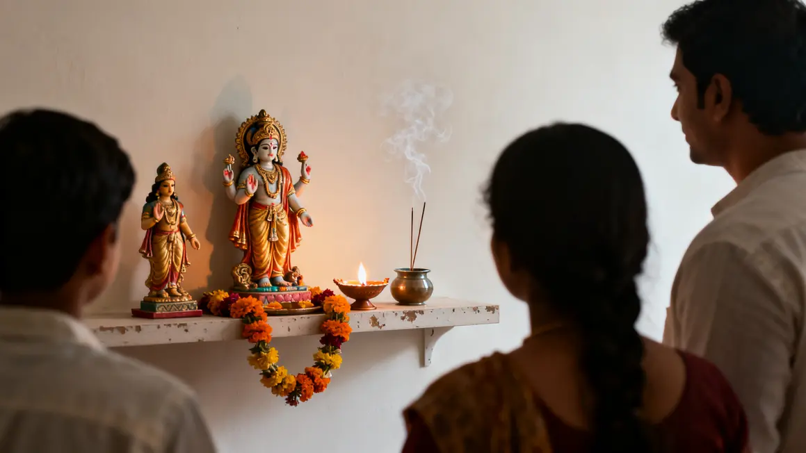 mandir minimaliste temple indien petit budget étagère familiale