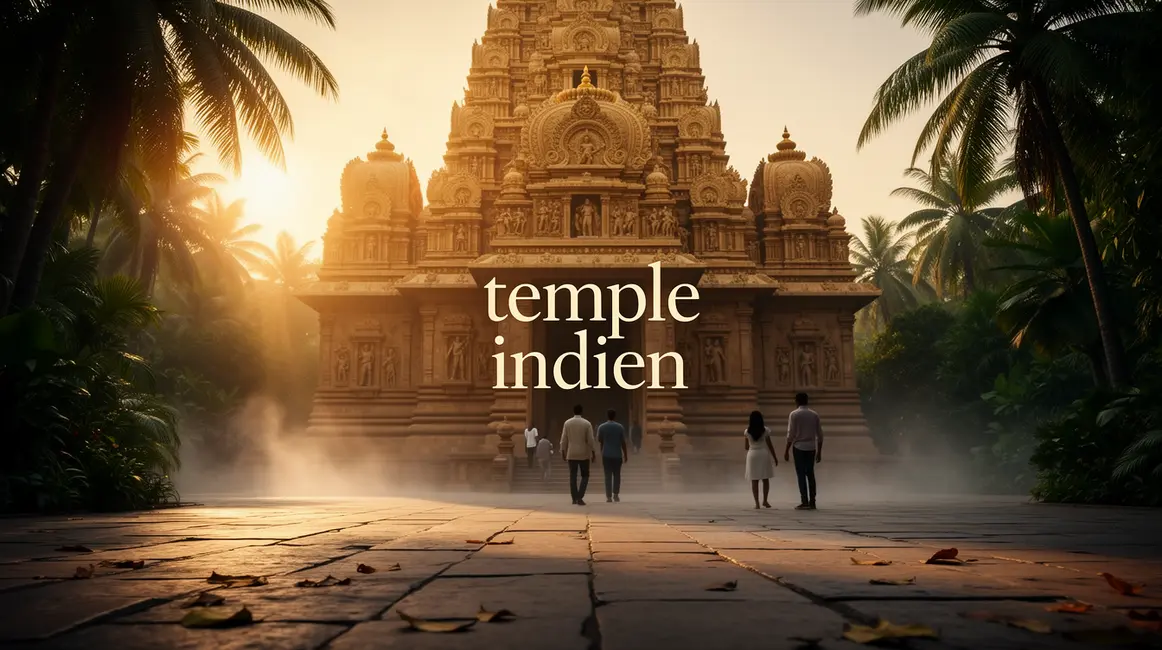 Temple indien majestueux au lever du soleil, spiritualité et visiteurs