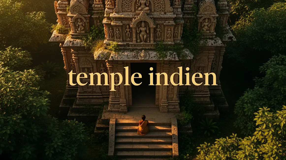 vue plongeante temple indien traditionnel avec silhouette en prière