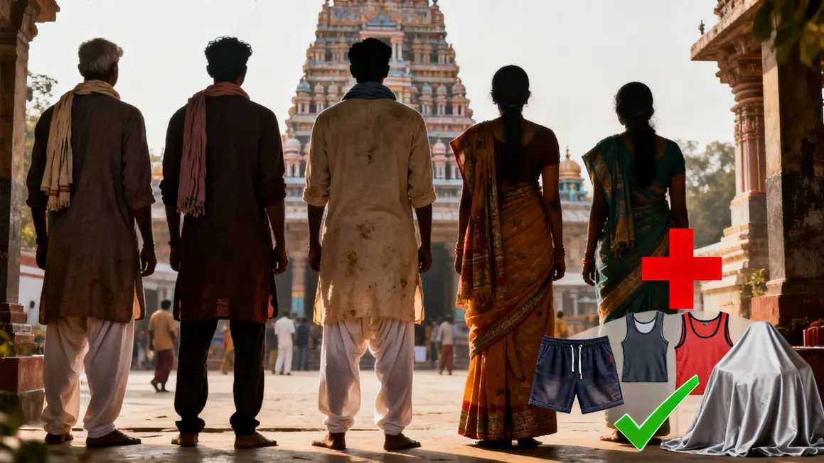 Silhouettes habits traditionnels devant temple en Inde