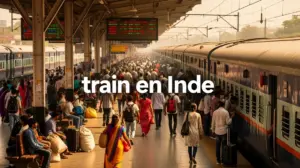 Vue gare indienne animée train en inde