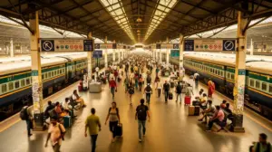 Photo gare indienne vivante trains colorés train en Inde
