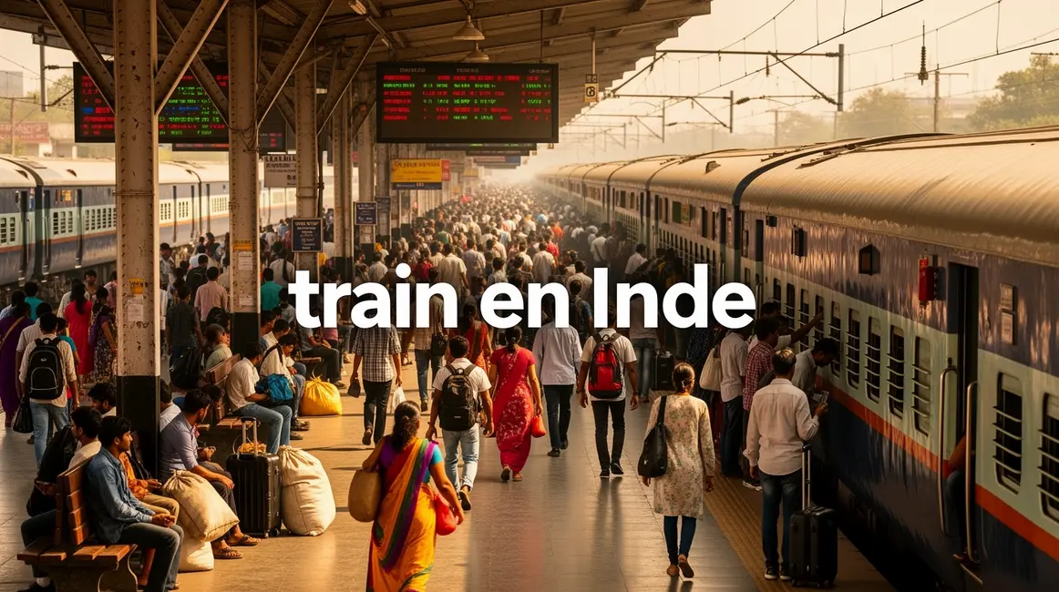 Vue gare indienne animée train en inde