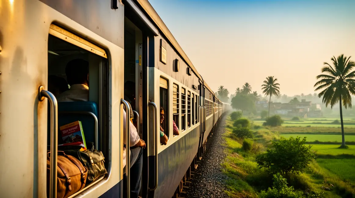 train indien traversant campagne vue voyageurs
