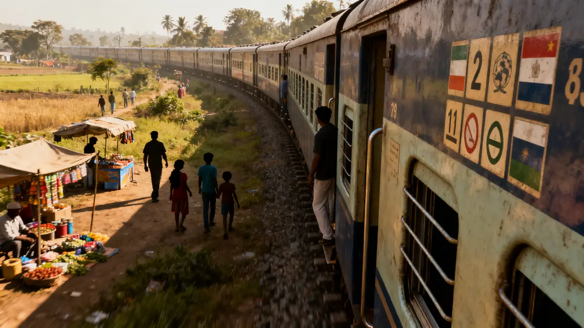Train Inde campagne silhouettes paysages