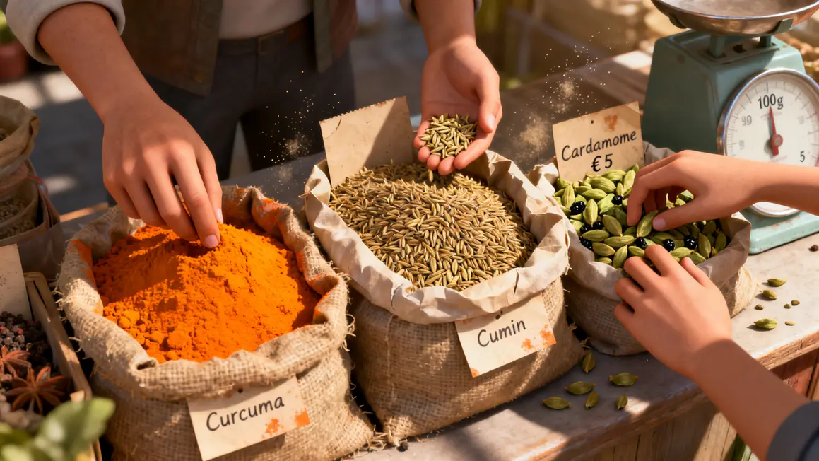 Test couleur parfum texture epices indiennes marché