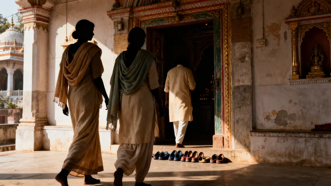 habits sari salwar kameez devant temple indien