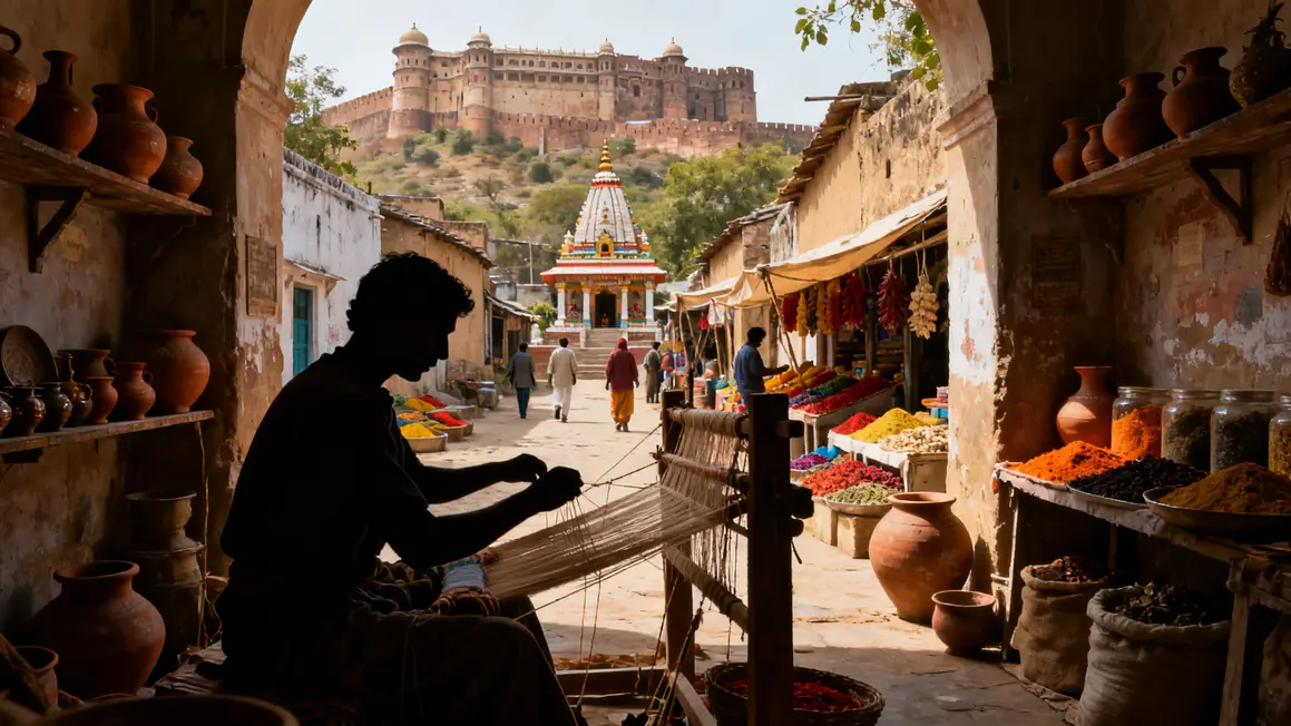 village Rajasthan artisan fort marché épices authenticité