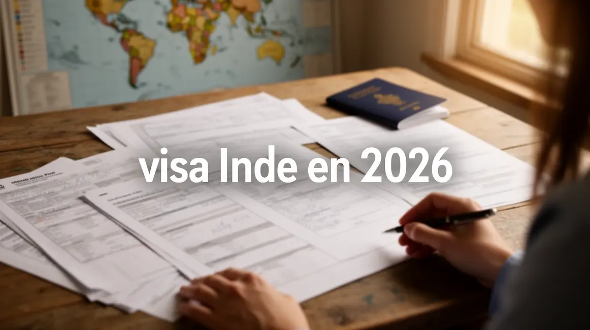 documents visa inde 2026 sur table avec passeport
