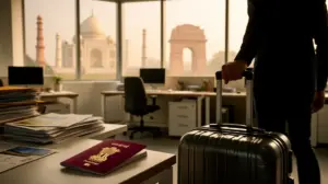 ट्रैवलर ने अपने इंडिया 2026 वीज़ा, सूटकेस और पासपोर्ट तैयार किया