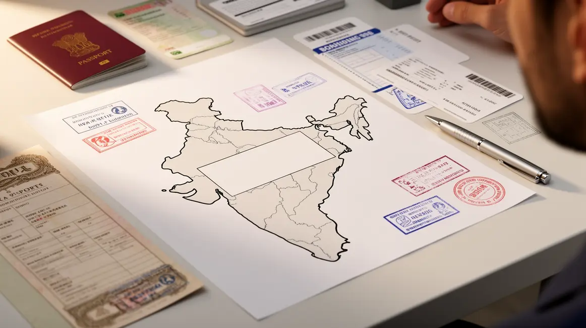 Carte Inde stylisée visa et documents