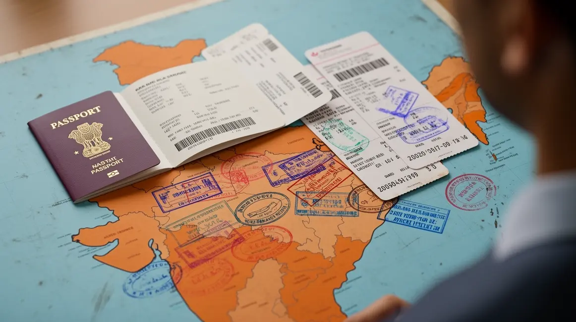 visa inde photoréaliste passeport billets avion sur carte