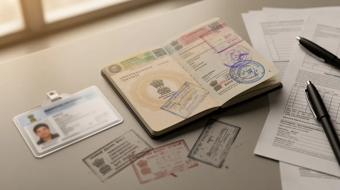 visa inde passeport carte identité sur table