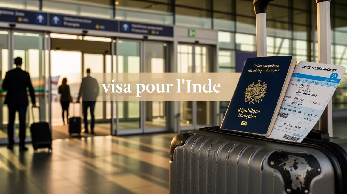 Visa Inde billet avion passeport devant aeroport