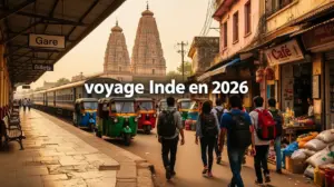 voyage inde 2026 gare rue indienne avec temples et tuk tuk