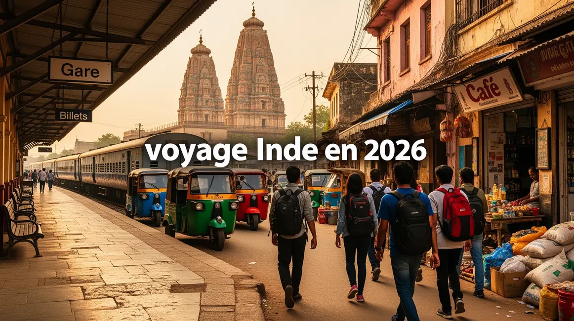 voyage inde 2026 gare rue indienne avec temples et tuk tuk