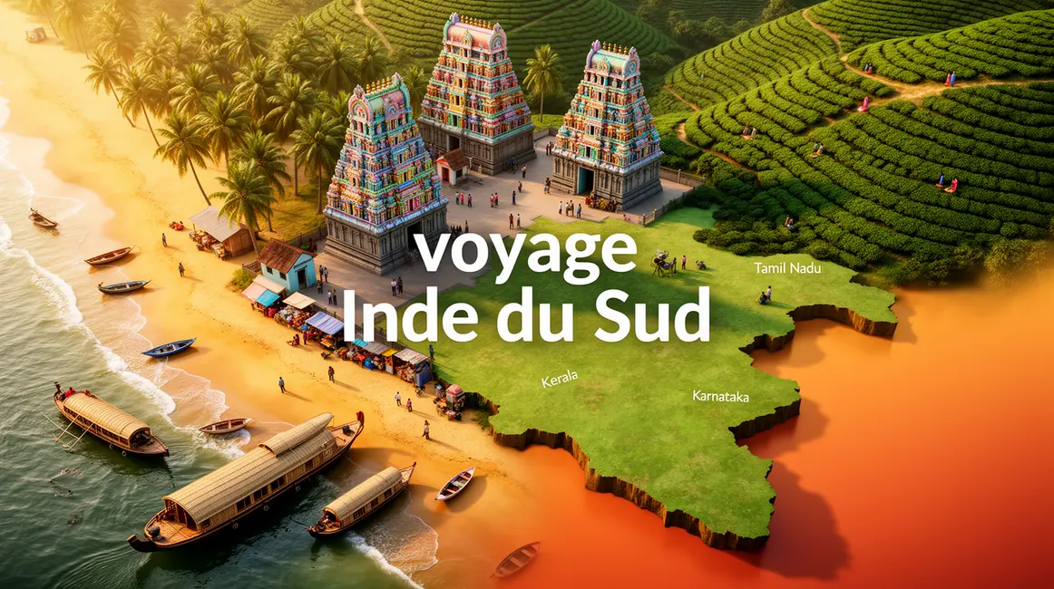 voyage inde du sud carte avec plages temples collines et houseboats