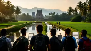 voyage Inde du Sud silhouettes temples palmiers riziere