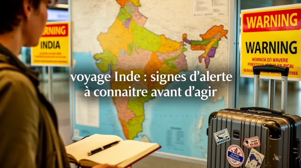 voyageur stylise devant carte inde panneaux avertissement
