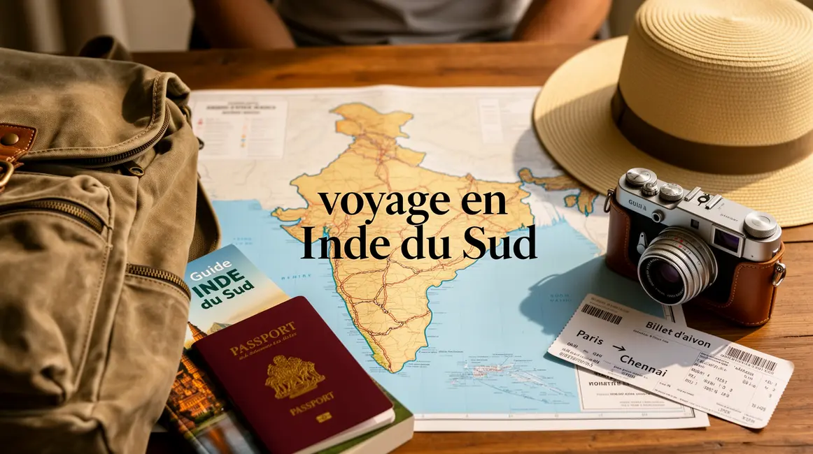 Carte Inde du Sud et accessoires de voyage réalistes