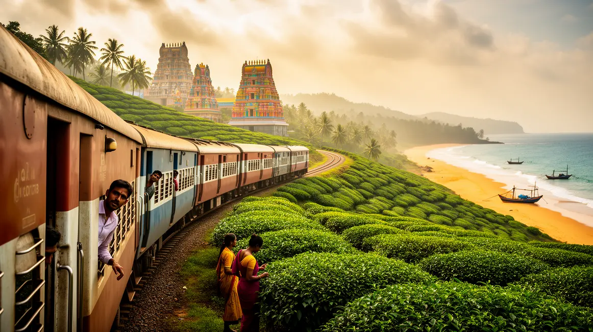 voyage train Inde du Sud plantations plages temples