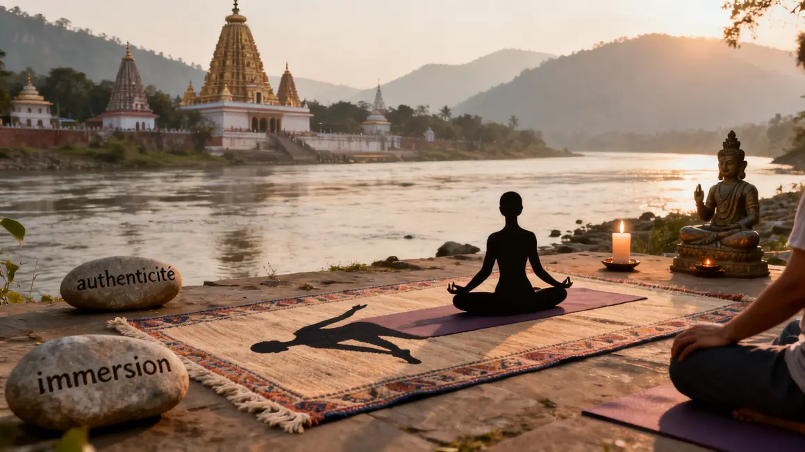 Yoga sur berge indienne au lever du jour authenticité