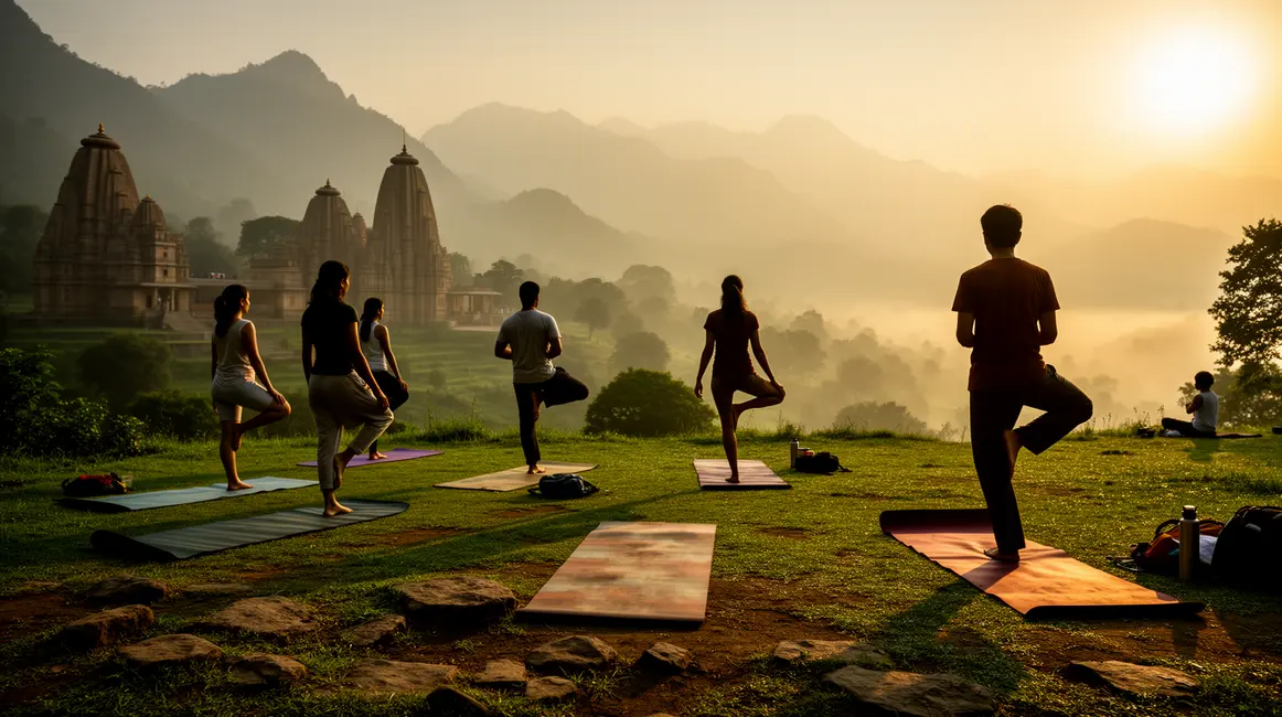 voyageurs yoga en Inde paysage temples montagnes