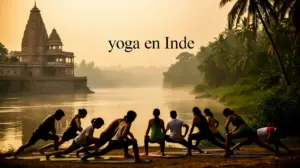 yoga en Inde groupe posture paysage temple