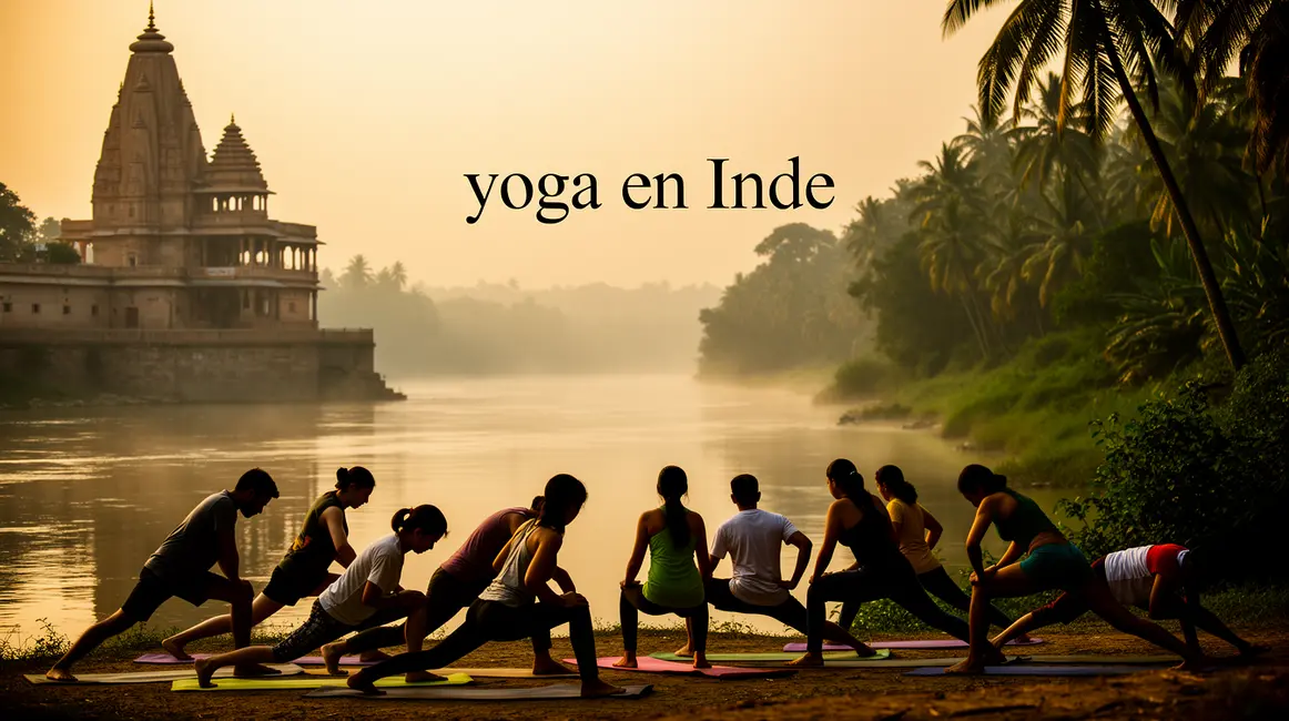 yoga en Inde groupe posture paysage temple