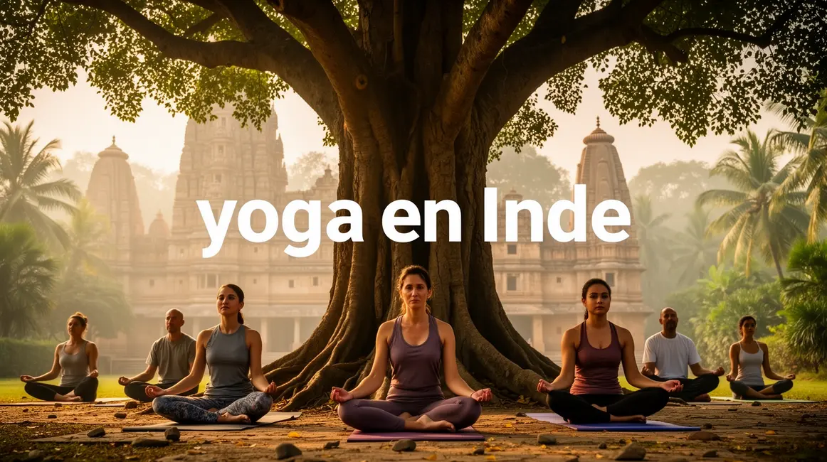 scene yoga en inde temple et arbre