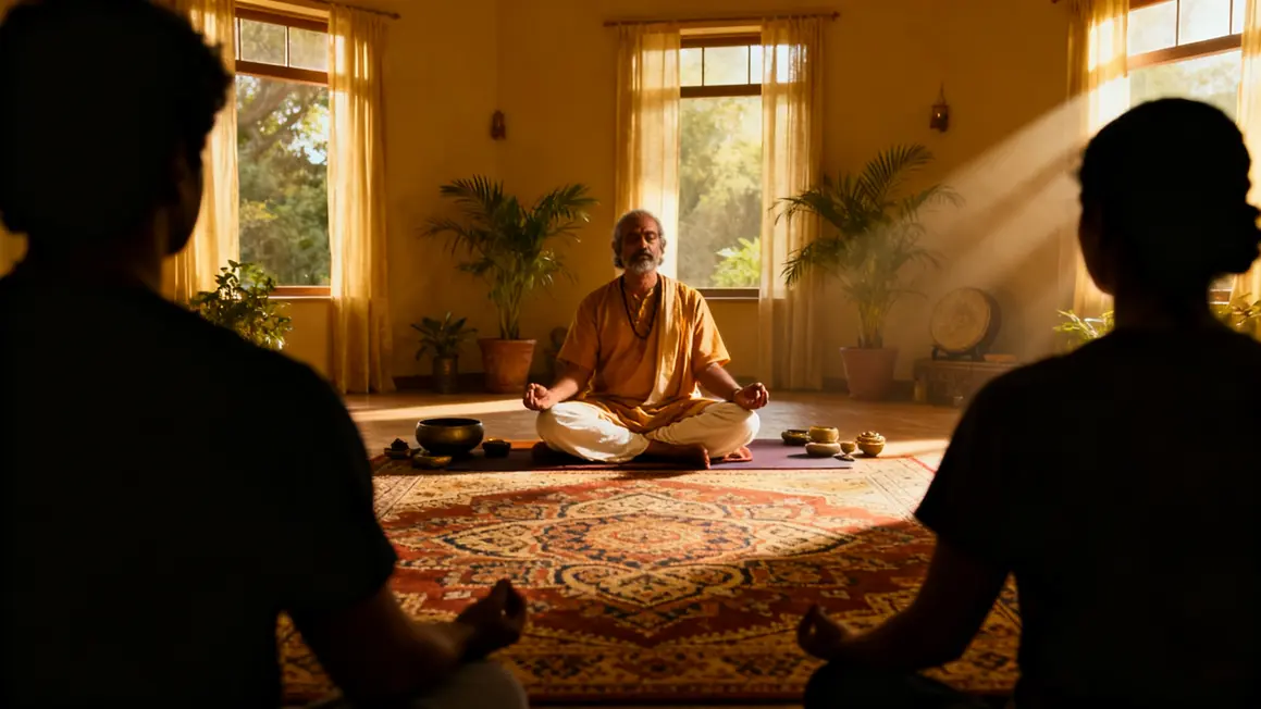 pratiquants yoga salle Inde méditation