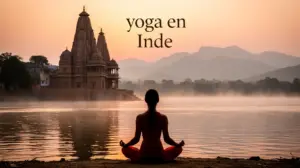 Silhouette yoga Inde temple lever soleil
