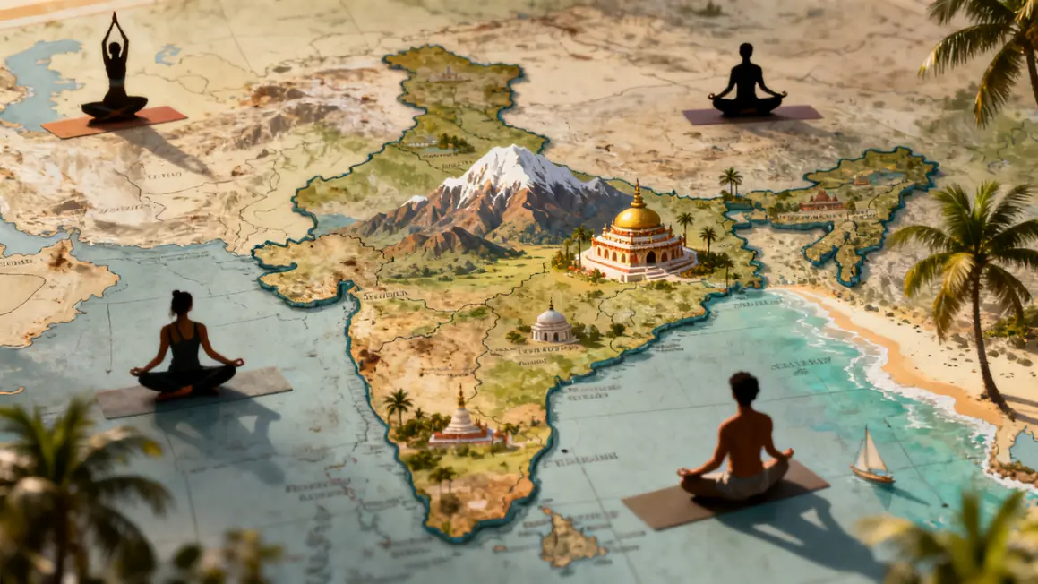 carte Inde lieux yoga montagne plage ashram