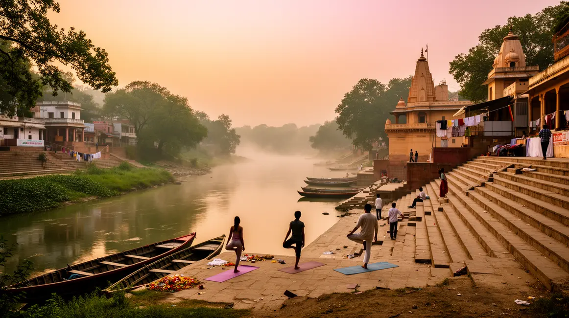 Yoga en Inde panorama Gange ashrams silhouettes
