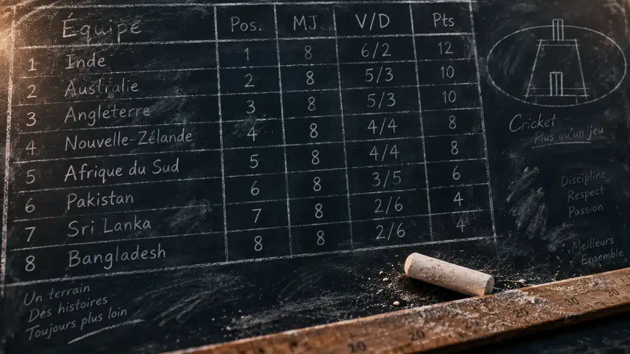 Classement indian premier league : tableau cricket, pas football