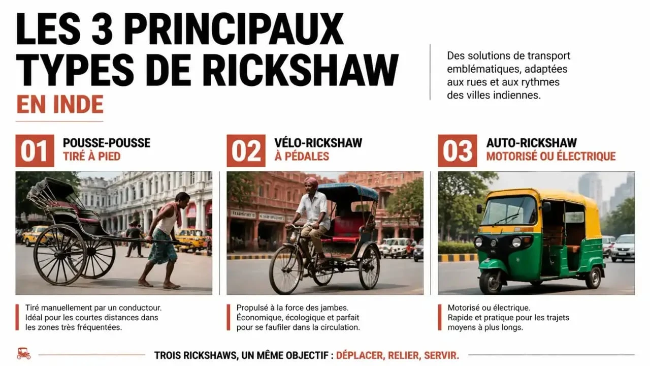 Rickshaw Inde : les trois principaux modèles de pousse-pousse, vélo-rickshaw et tuk-tuk