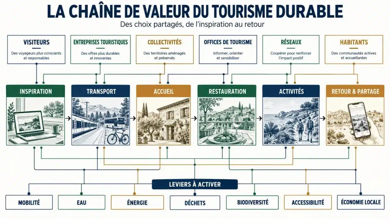 Infographie sur les acteurs du tourisme durable et leur chaîne de valeur