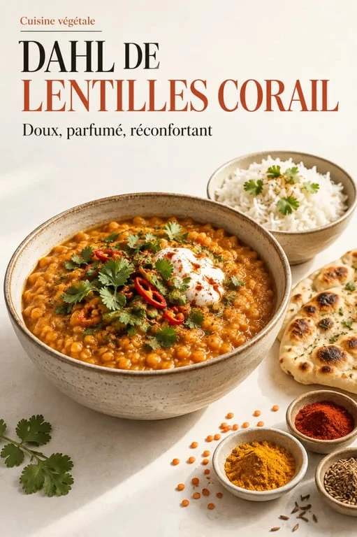 Cuisine indien : dahl de lentilles corail servi avec riz basmati et naan