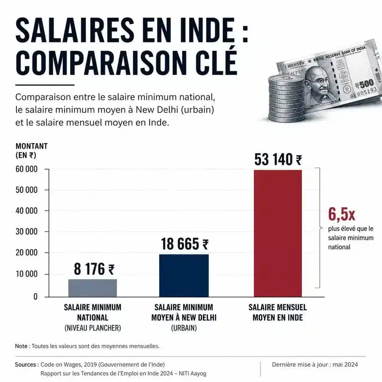Comparatif des niveaux de salaire minimum et moyen en Inde pour comprendre le SMIC en Inde