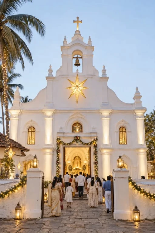 Église illuminée pour Noël en Inde à Fort Kochi