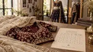 Tenue traditionnel indienne : lehenga et dupatta bordeaux ivoire, idées pour occasion