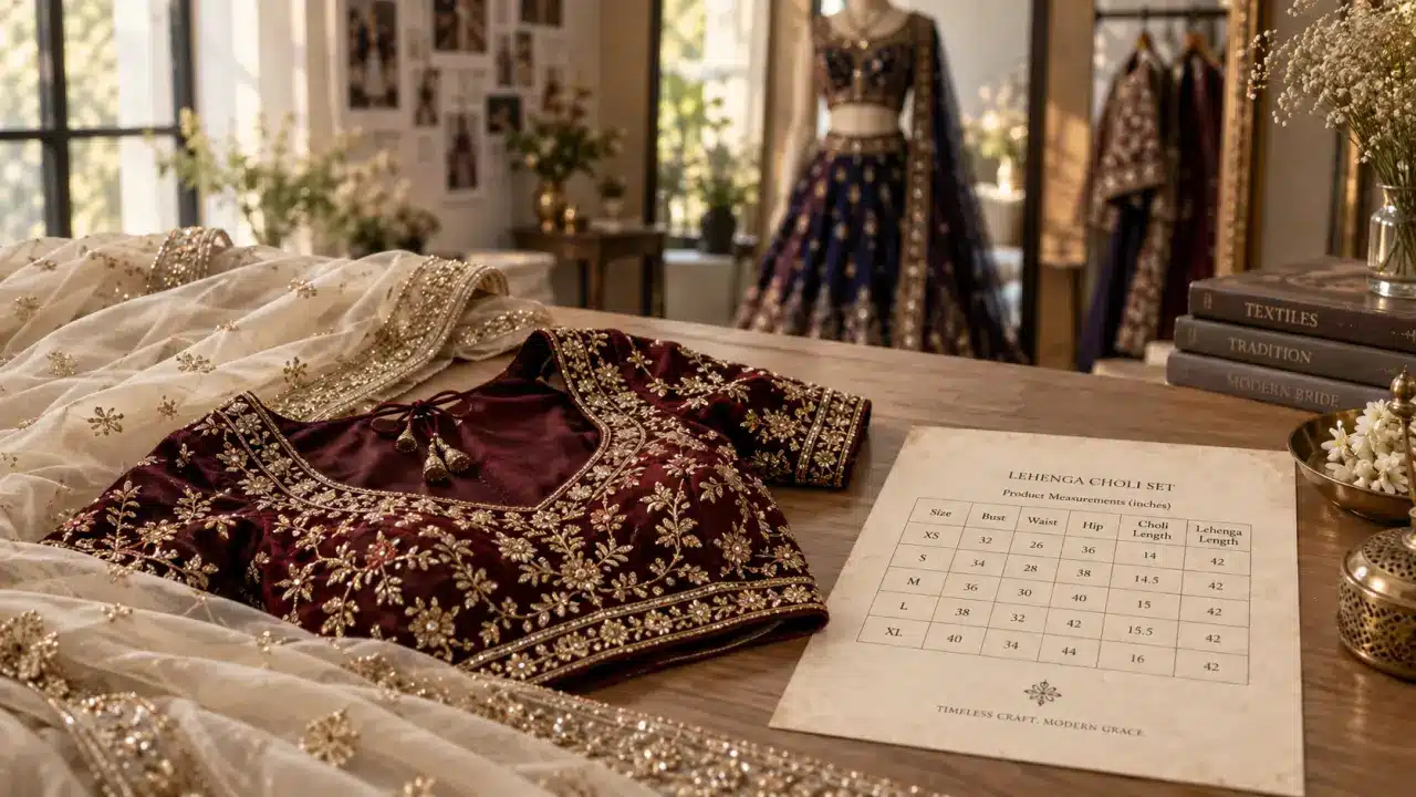 Tenue traditionnel indienne : lehenga et dupatta bordeaux ivoire, idées pour occasion